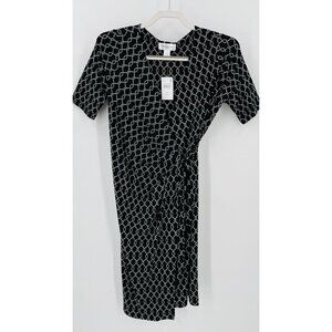Motherhood Maternity Faux-Wrap Dress Womens Size S  Black White Side-Tie NWT